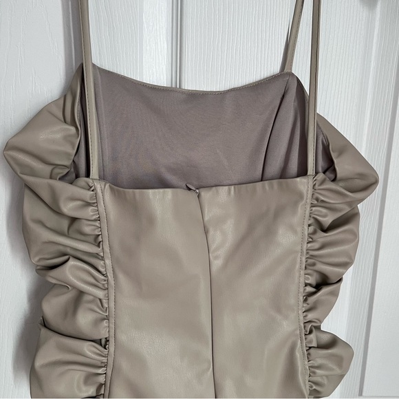 ZARA FAUX LEATHER MINI RUCHED BODYCON DRESS SZ S - Picture 9 of 14